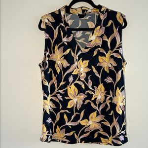 Ann Taylor, Woman’s Size XL Floral Sleeveless Top - Navy and Yellow